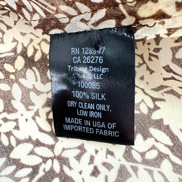 Nili Lotan Womens Colleen Blouse Top Size XS 100% Silk Leaf Print Sheer Brown - Picture 6 of 7